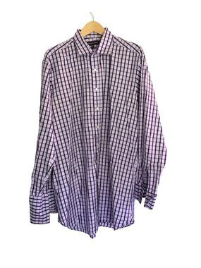 MICHAEL KORS- MENS PURPLE PLAID BUTTON FRONT 100% COTTON SHIRT SIZE NECK 17 TALL